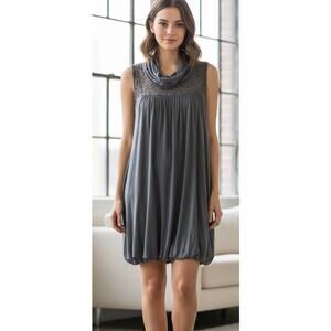 Soprano Sleeveless Gray Dress Bubble Hem Lace Mini Cowl neck Size L